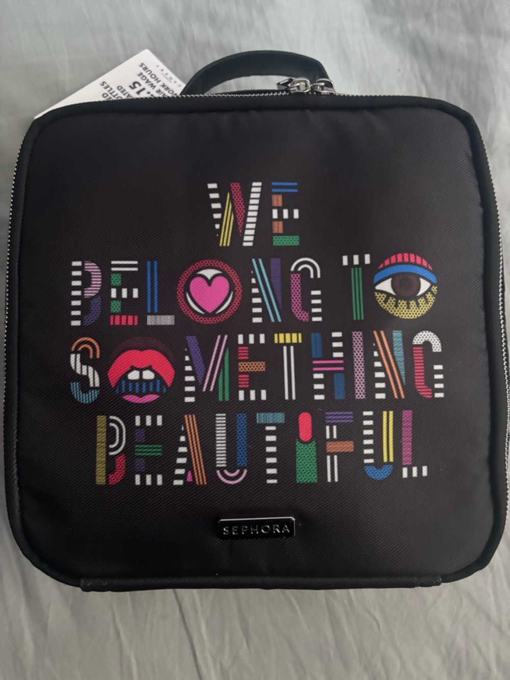 Sephora Black Cosmetic Case with Multicolor Graphic Accents